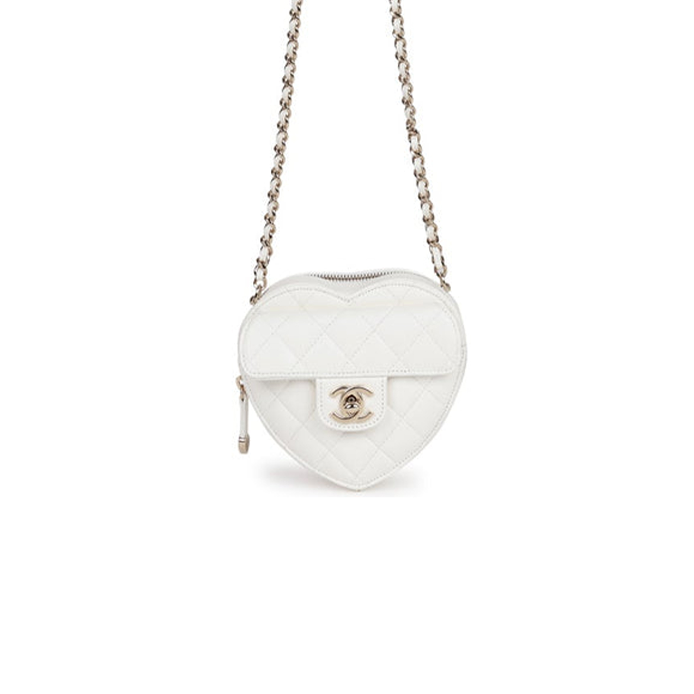 Ch*el cc in love heart clutch with chain white lambskin light gold hardware (13*13*5cm)